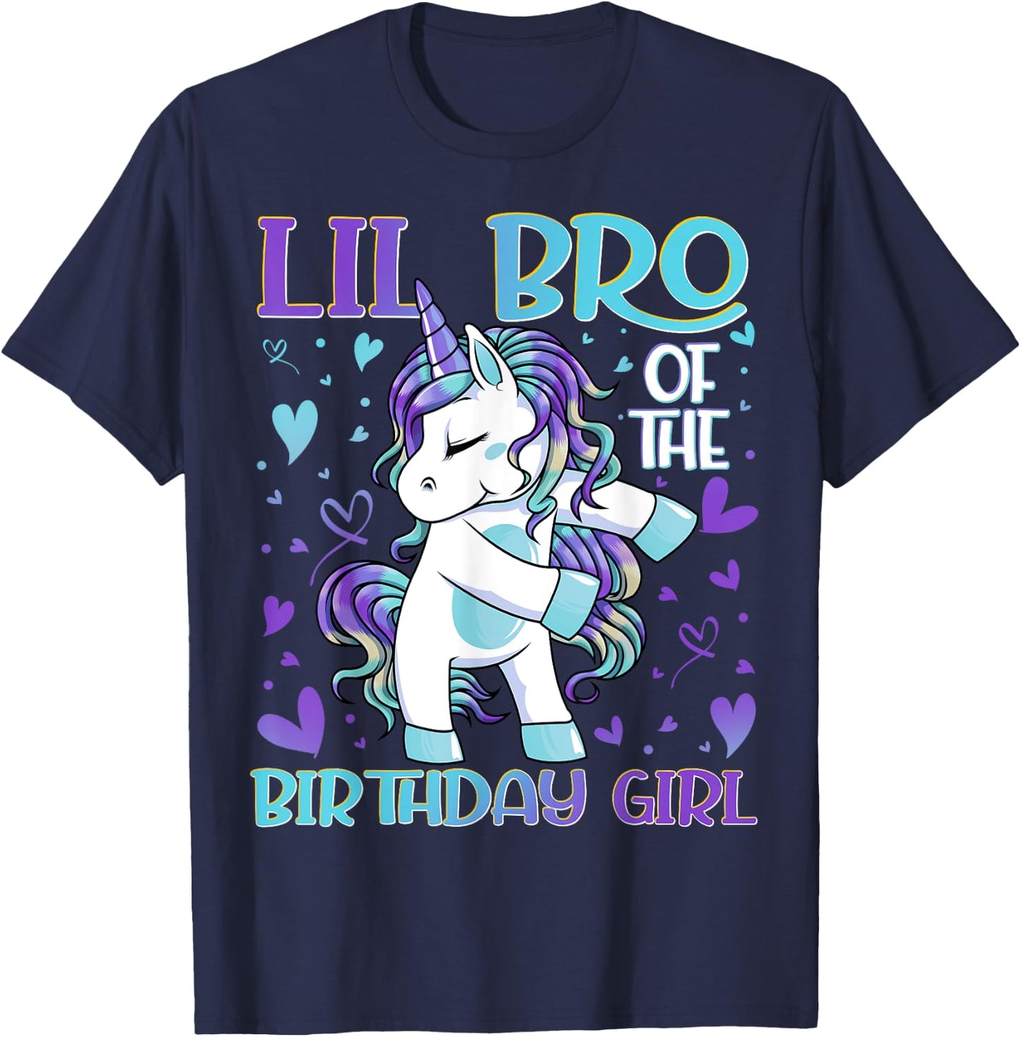 Lil Bro of the Birthday Girl Flossing Unicorn Little Brother T-Shirt - T-Shirt | Navy