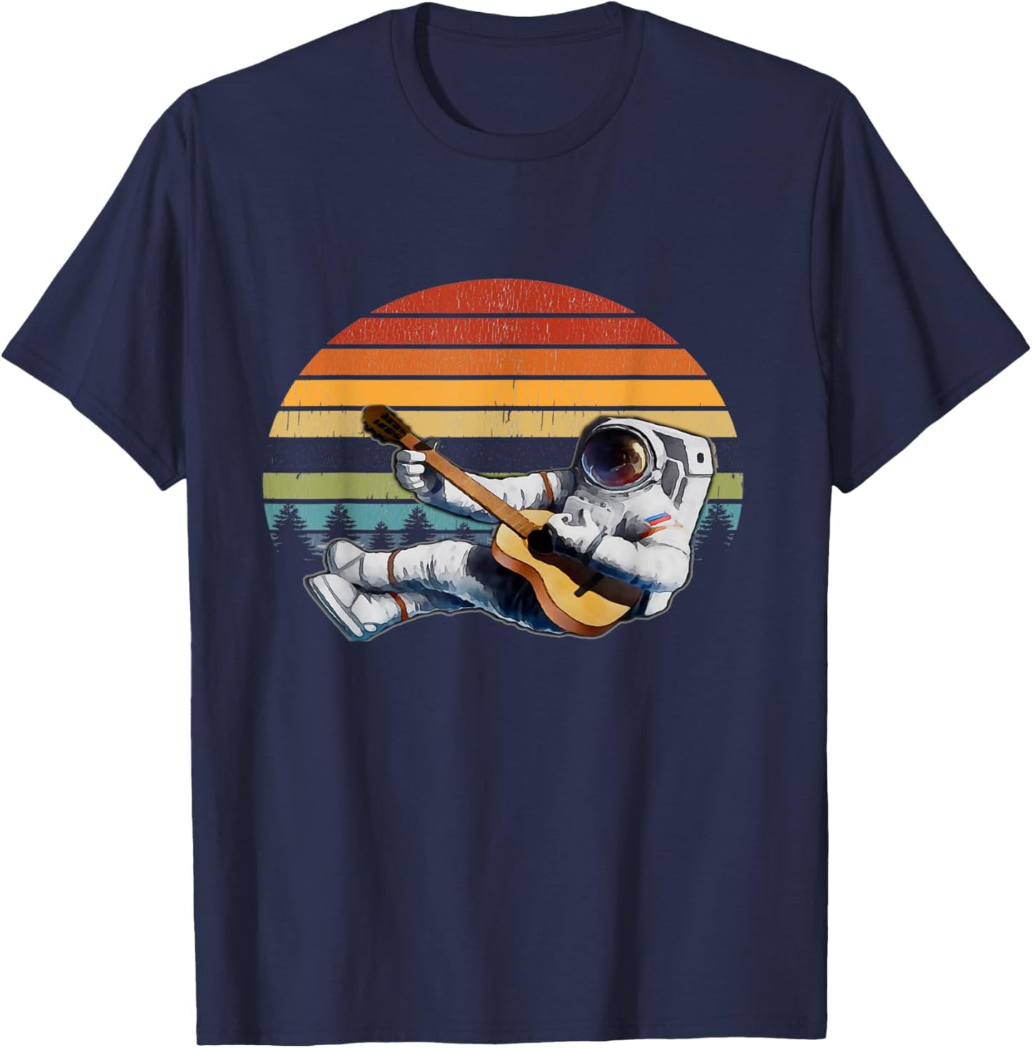 Astronaut Guitar Spaceman Retro Sunset Space & Music lover T-Shirt - T-Shirt | Navy