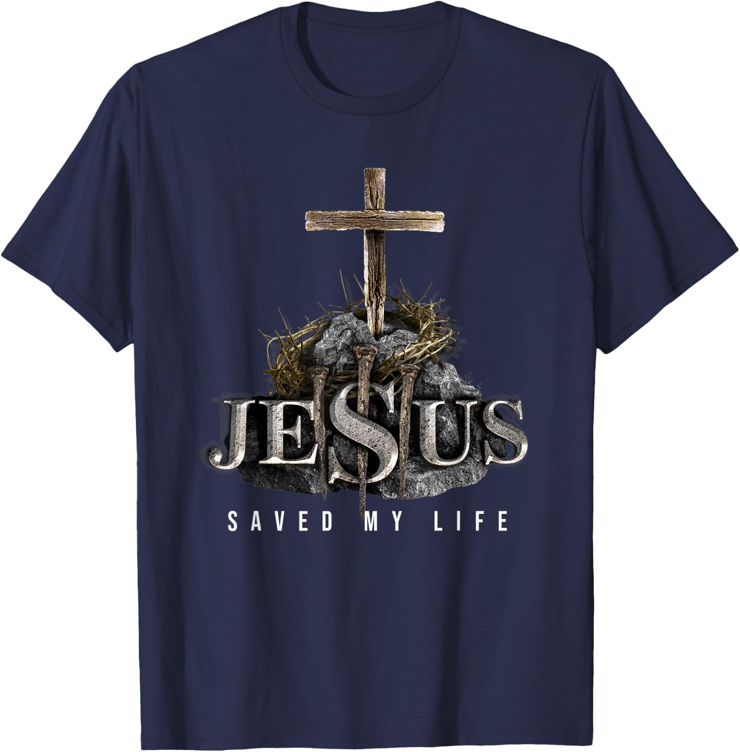 Jesus Saved My Life - Christian Religious Bible Church T-Shirt - T-Shirt | Navy