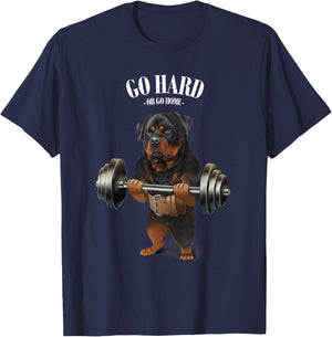 Rottweiler Dog Weightlifting in Fitness Gym T-Shirt - T-Shirt | Navy