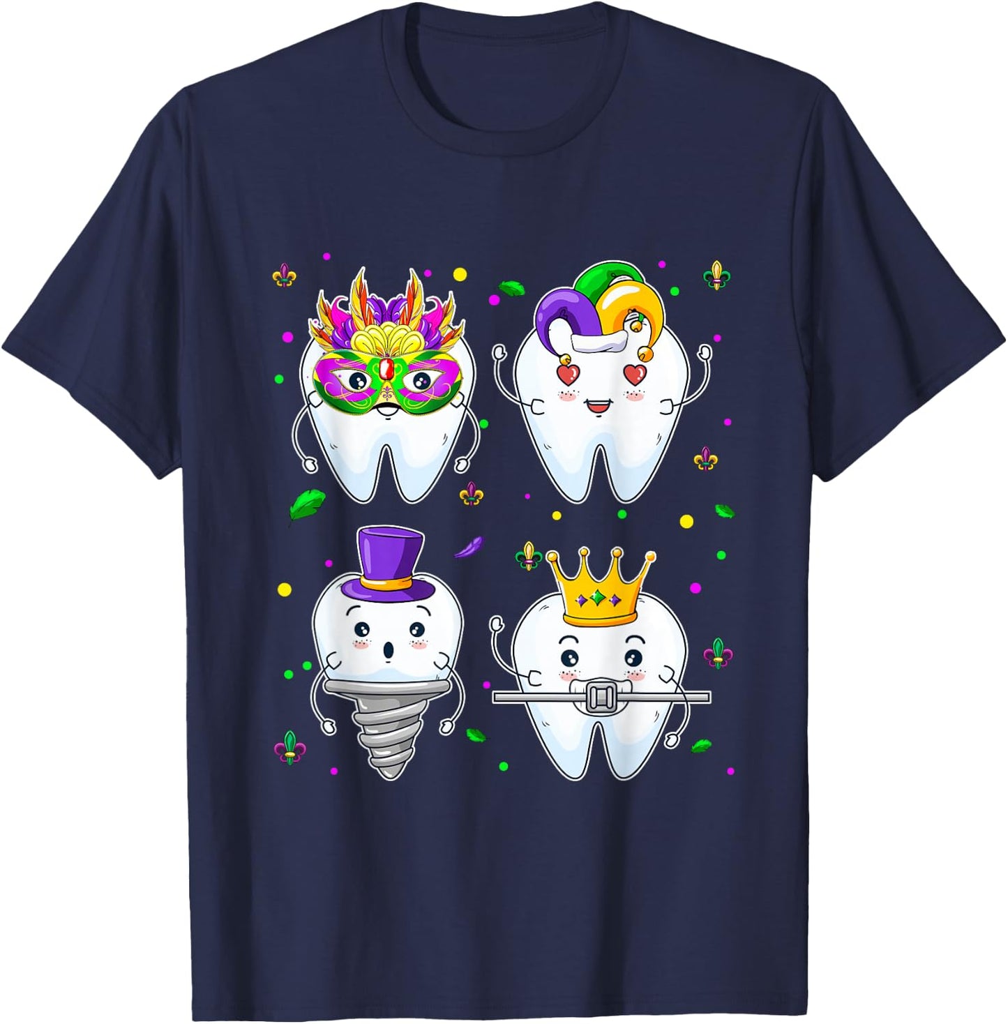 Mardi Gras Dental Squad Group Matching Mardi Gras Day T-Shirt - T-Shirt | Navy