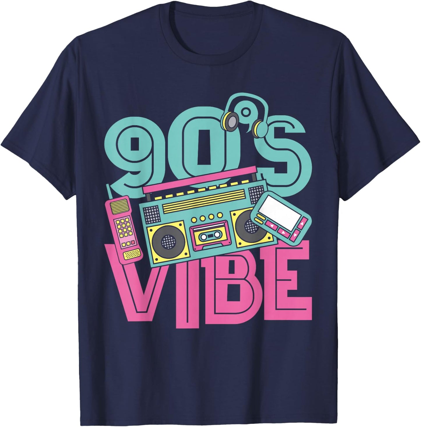 90s Vibe Vintage 1990s Music 90s Costume Party Nineties T-Shirt - T-Shirt | Navy