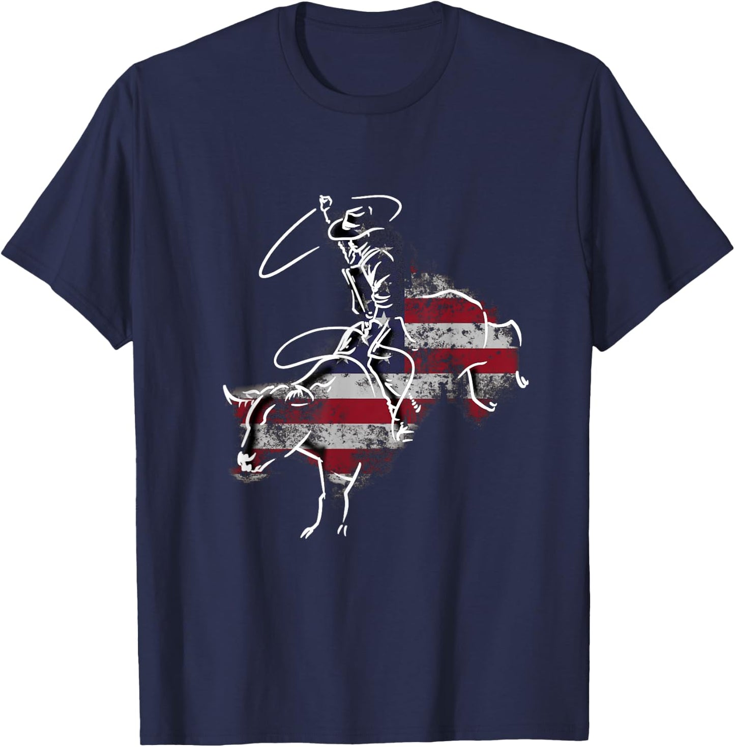 American Rodeo Bull Riding Retro Grunge USA Vintage Flag T-Shirt - T-Shirt | Navy