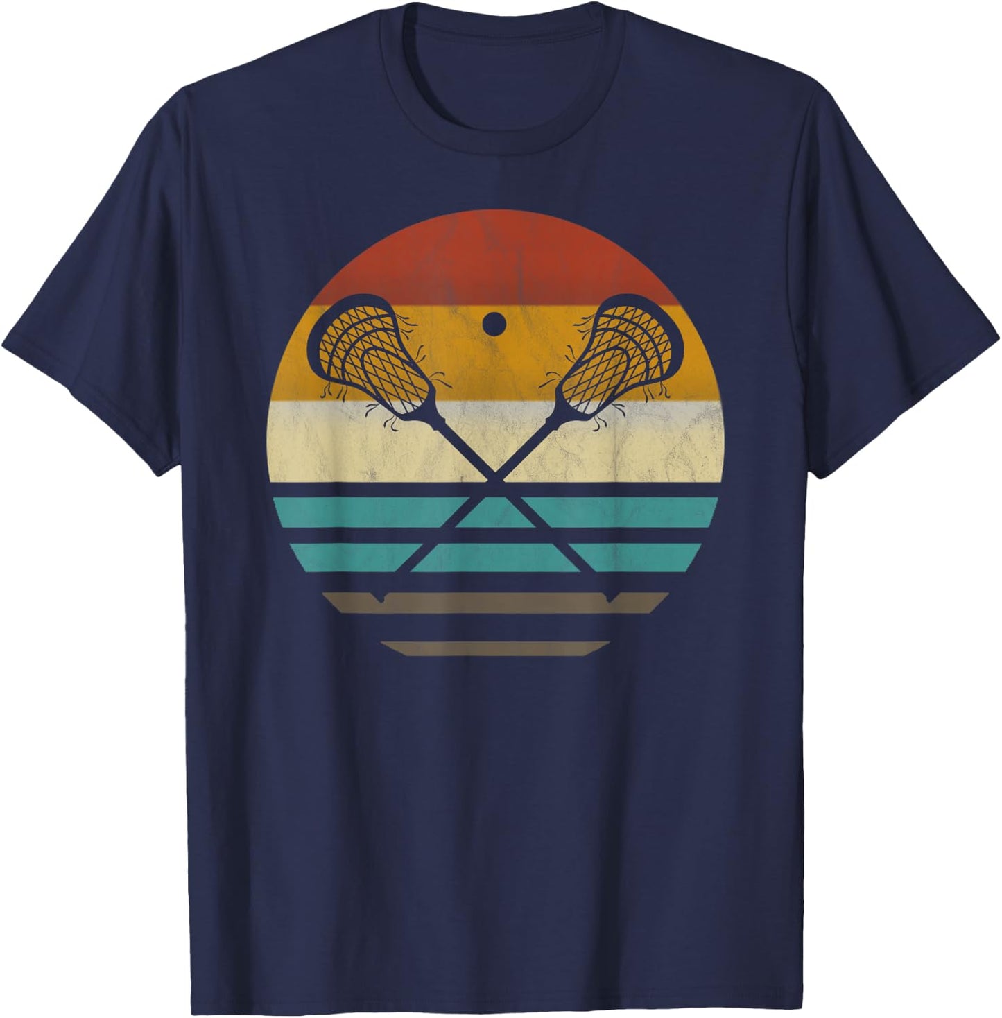 Lacrosse Retro Vintage Lacrosse Racket Silhouette Gift T-Shirt - T-Shirt | Navy
