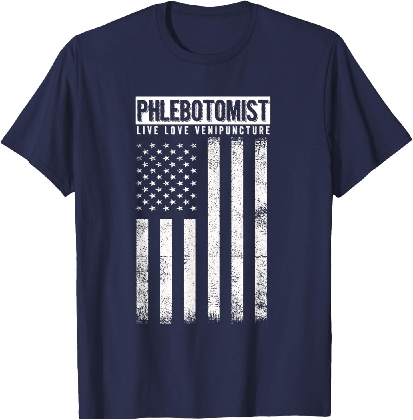American Flag Phlebotomist Venipuncture Love Blood Gift Women Men T-Shirt - T-Shirt | Navy