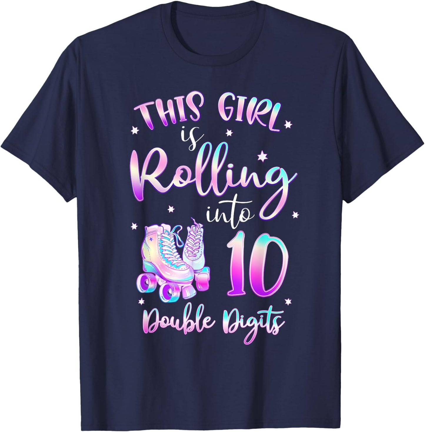 10th Birthday Rolling Into 10 Double Digits Roller Skate T-Shirt - T-Shirt | Navy