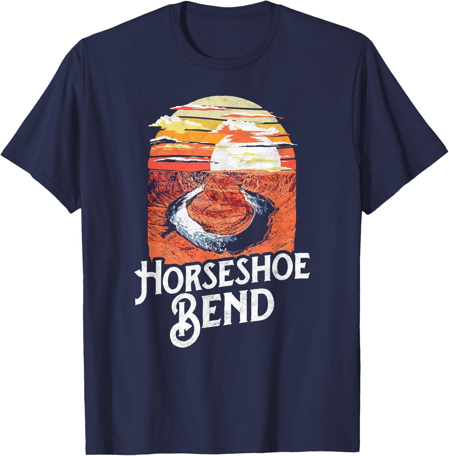 Vintage Horseshoe Bend Arizona Retro 80's Style Illustration T-Shirt - T-Shirt | Navy