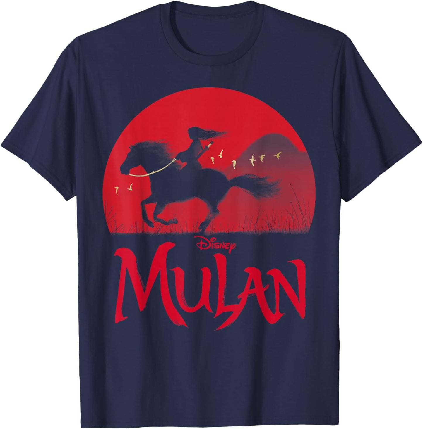 Disney Mulan Live Action Mulan & Khan Sunset Silhouette T-Shirt - T-Shirt | Navy