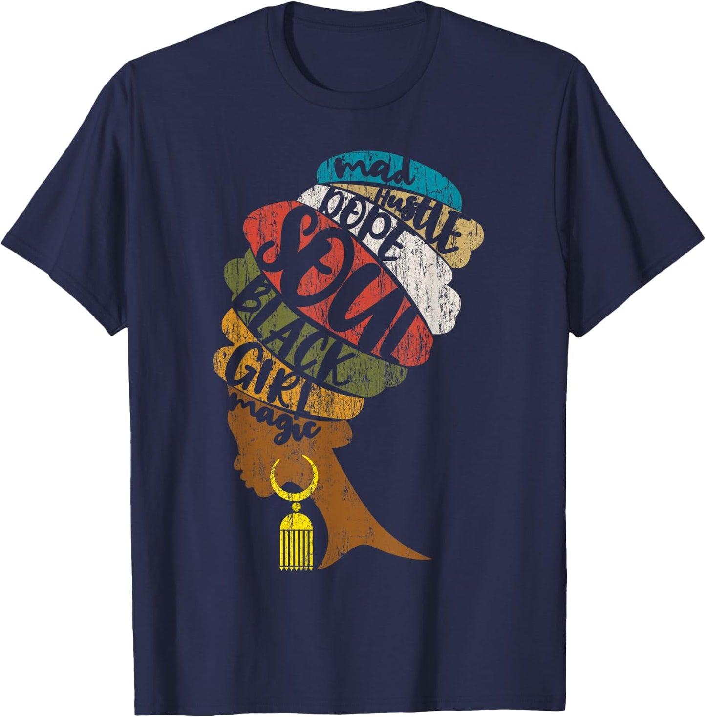 Mad Hustle Dope Soul Shirt in Distressed African Style T-Shirt - T-Shirt | Navy