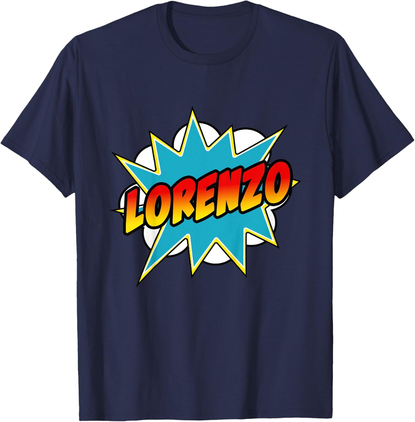 Kids Boys Lorenzo Name Comic Book Superhero T-Shirt - T-Shirt | Navy
