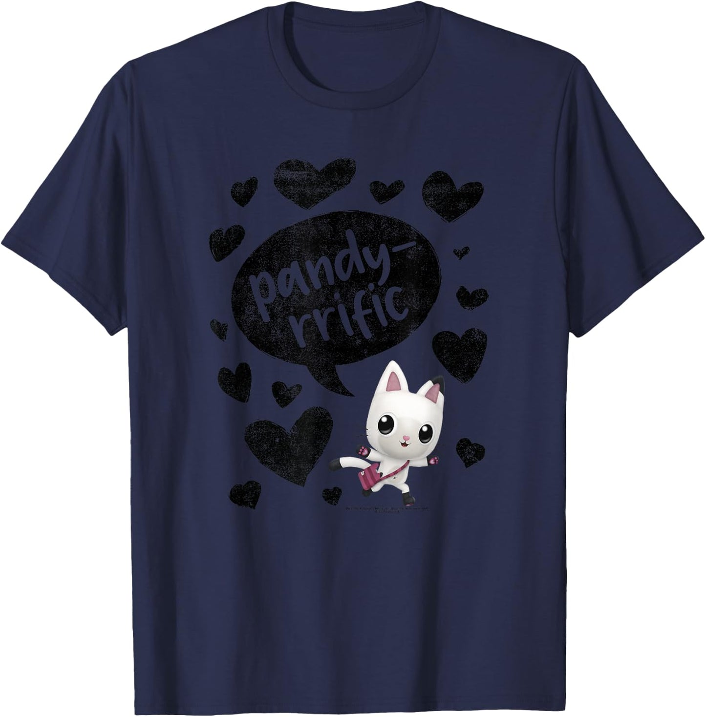Gabby's Dollhouse Pandy Paws Panda Rrific Black Hearts T-Shirt - T-Shirt | Navy