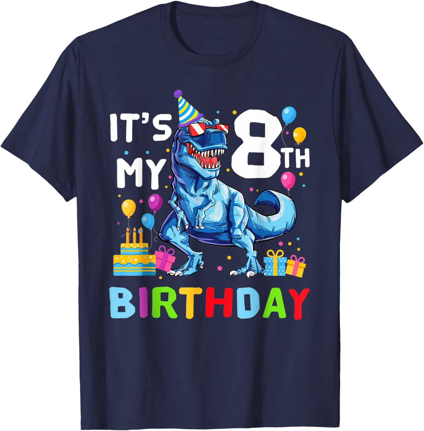 Kids It's My 8th Birthday Happy 8 Year T-Rex T-Shirt - T-Shirt | Navy