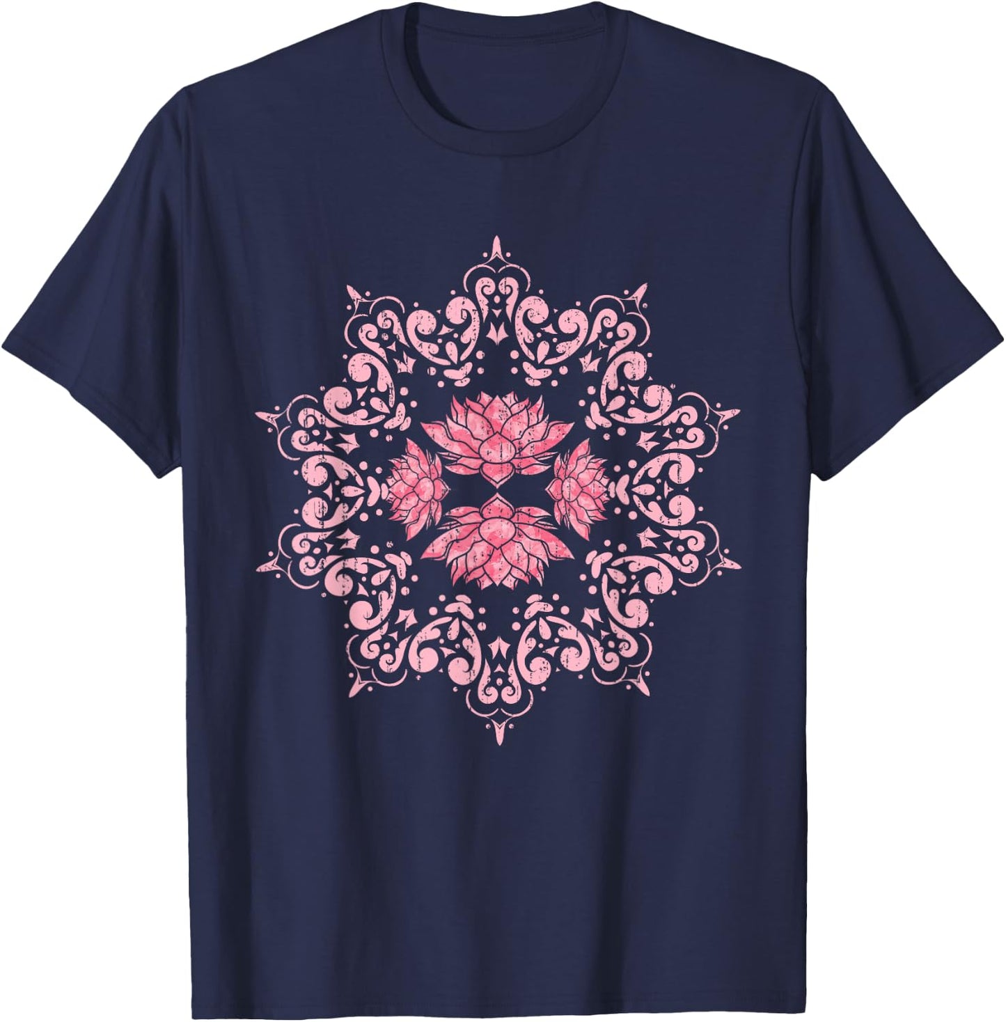 Boho Flower Spiritual Yoga Pilates Prana Art Mandala Lotus T-Shirt - T-Shirt | Navy