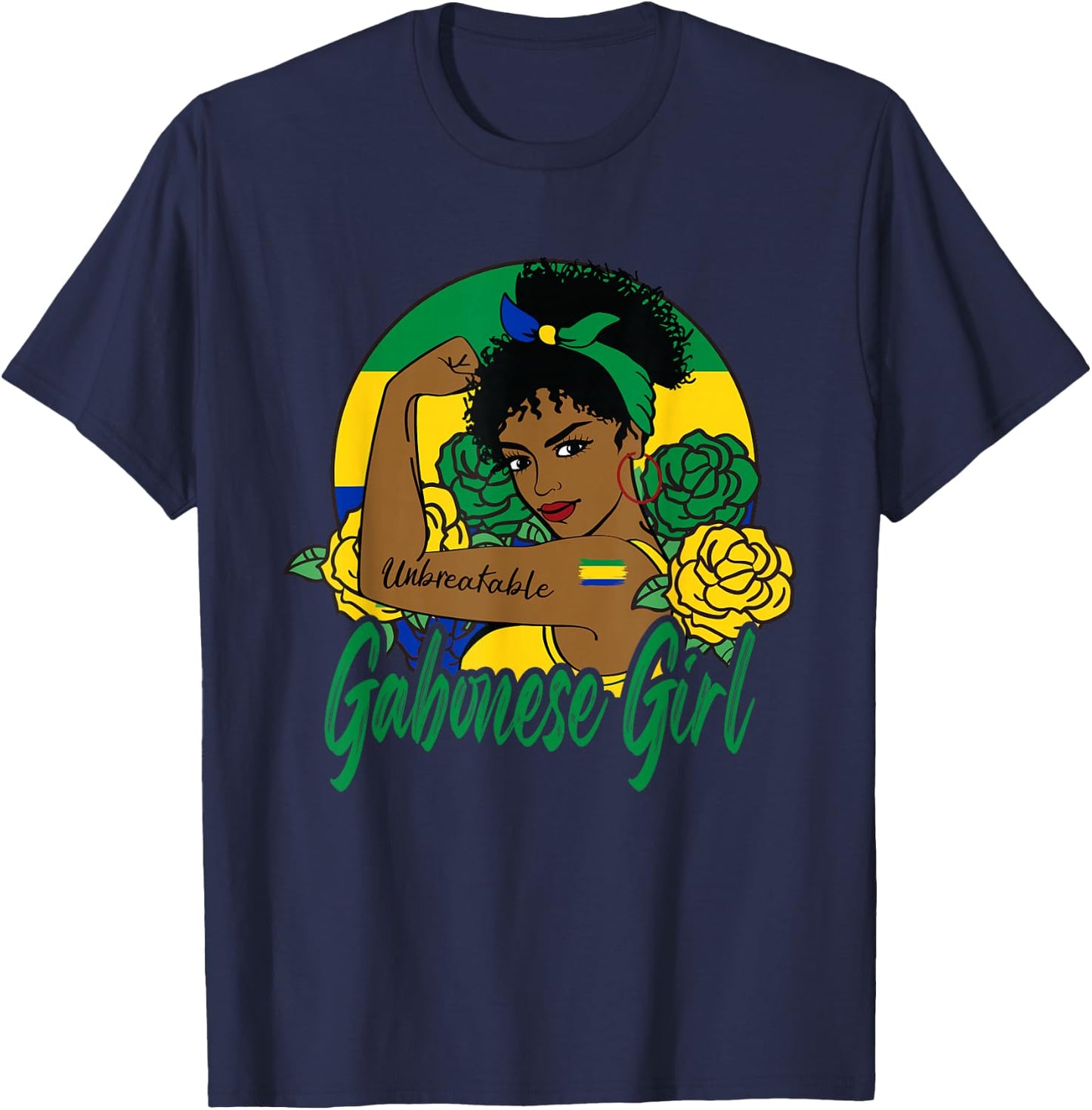 Gabonese Girl Gabon Woman Gabonaise Flag T-Shirt - T-Shirt | Navy