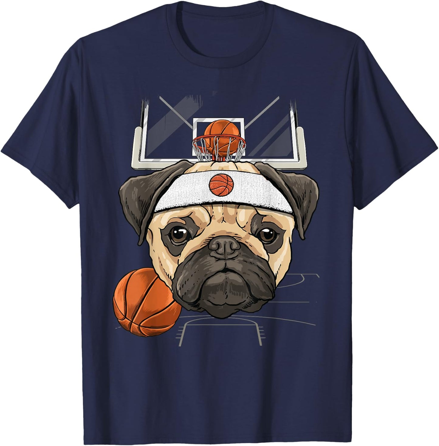 Pug Basketball Dog Lovers Basketball Player T-Shirt - T-Shirt | Navy