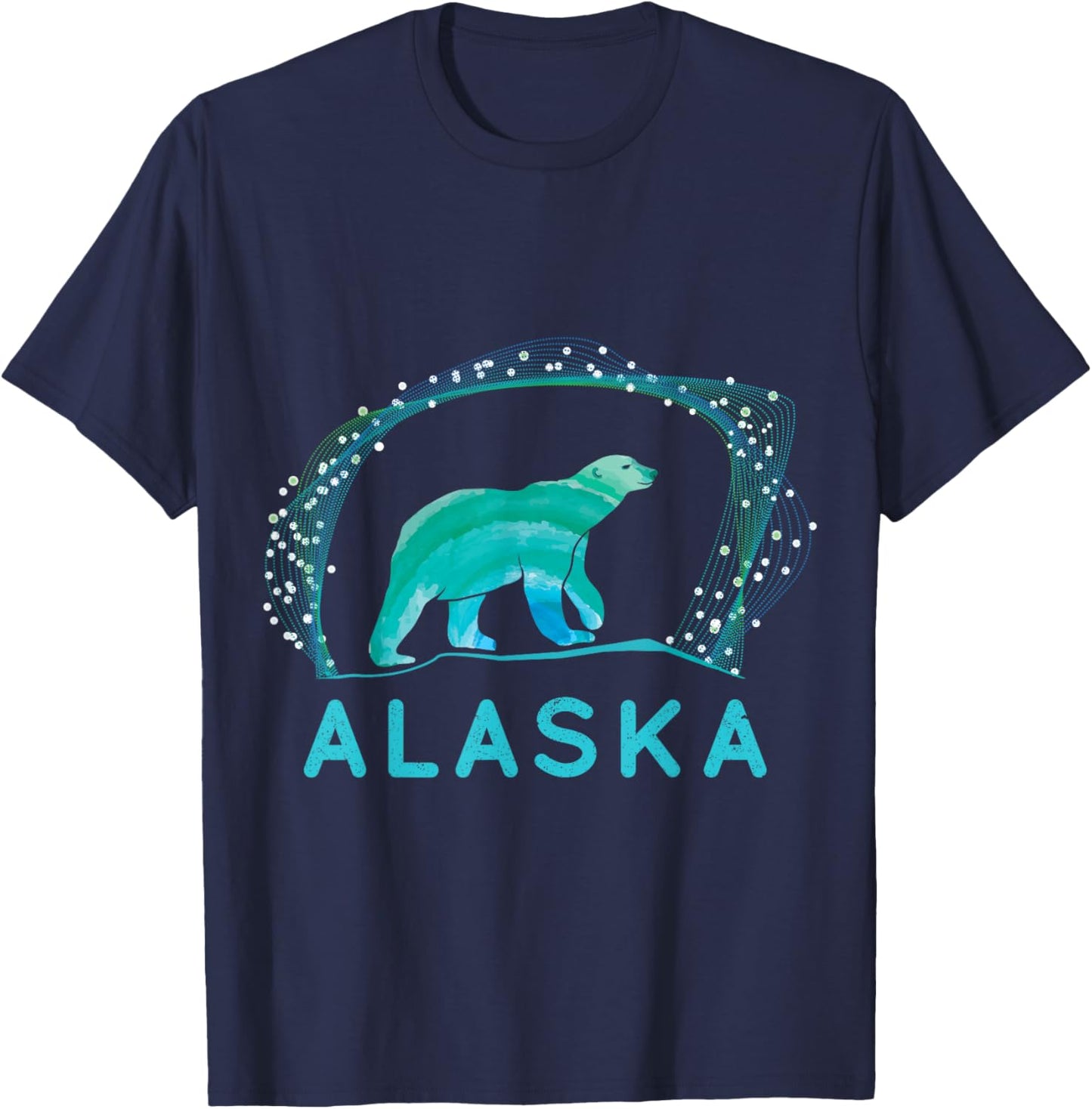 Alaska Ice Bear with Polar Lights and Stars T-Shirt - T-Shirt | Navy