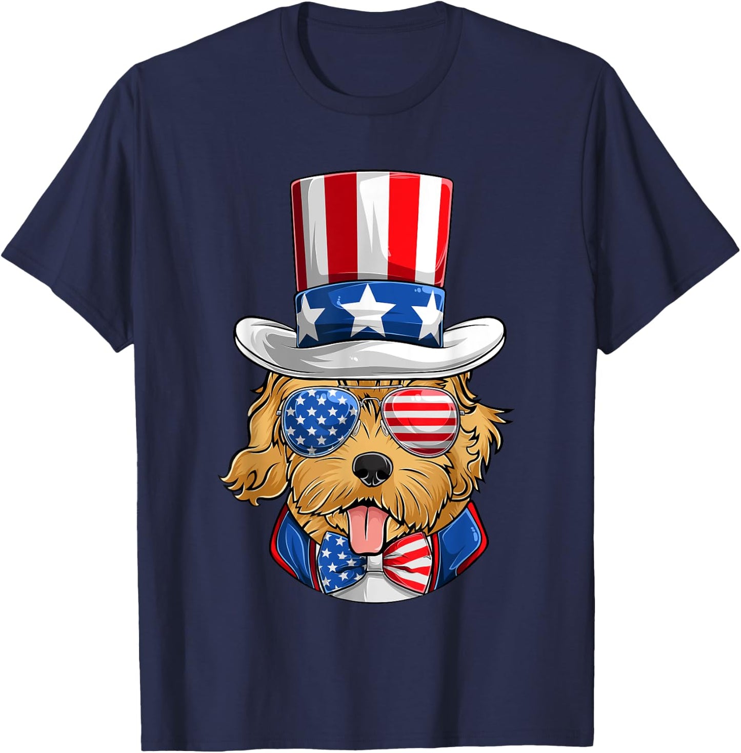 Men Golden Doodle American Flag Shirts, Doggy Fourth Of July T-Shirt - T-Shirt | Navy