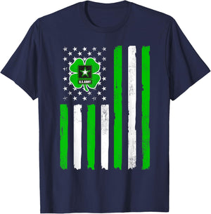 Army Veteran St Patrick's Day Shamrock American Flag Women Men T-Shirt - T-Shirt | Navy