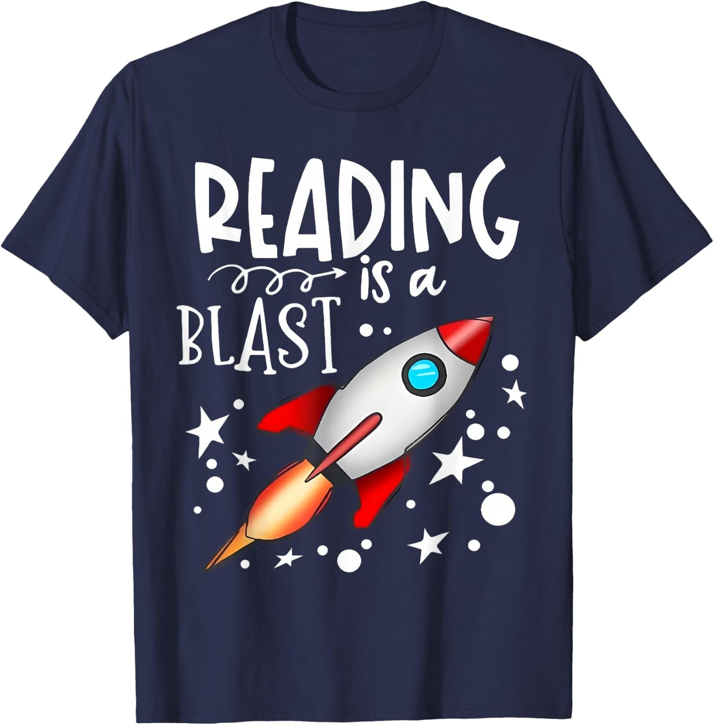 Reading Is A Blast Space Rocket Funny Bookworm Gifts Space T-Shirt - T-Shirt | Navy