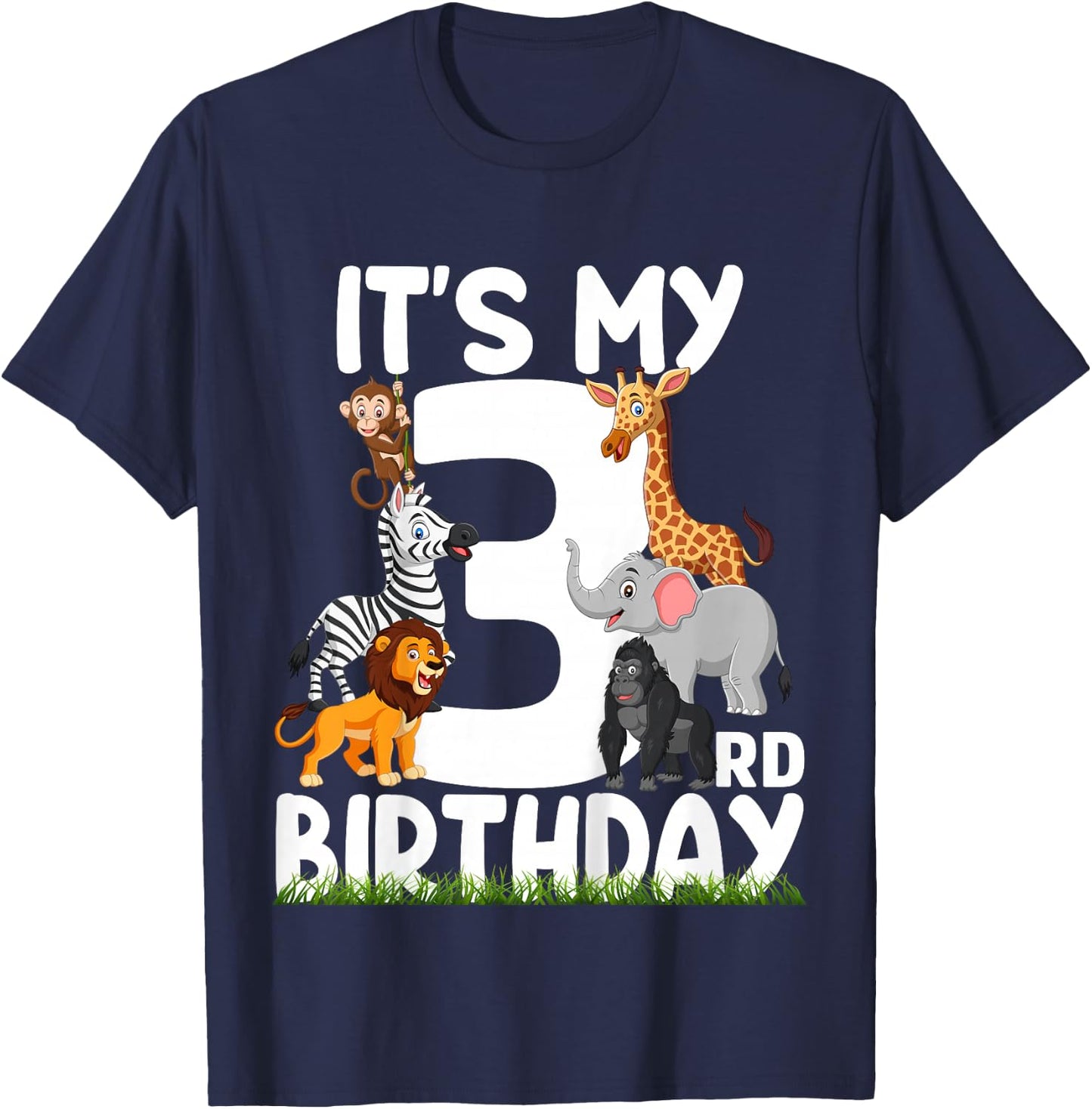 It's My 3rd Birthday Zoo Jungle Safari 3 Years Old Animals T-Shirt - T-Shirt | Navy