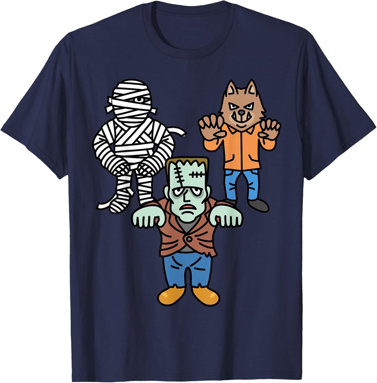Horror Movie Monster Mummy Werewolf Frankenstein Comic Book T-Shirt - T-Shirt | Navy