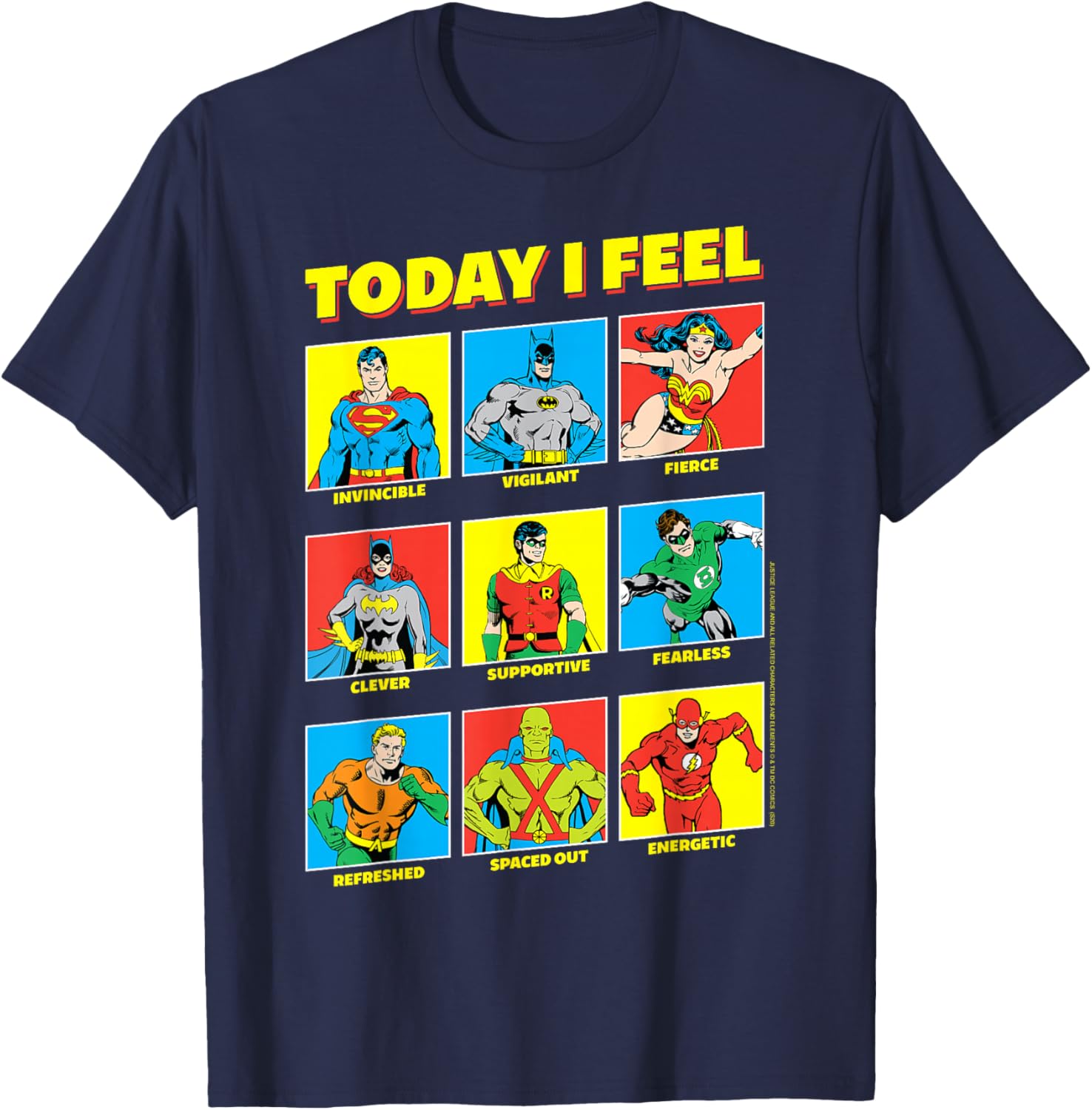 DC Comics Justice League Today I Feel Emotional Box Up T-Shirt - T-Shirt | Navy