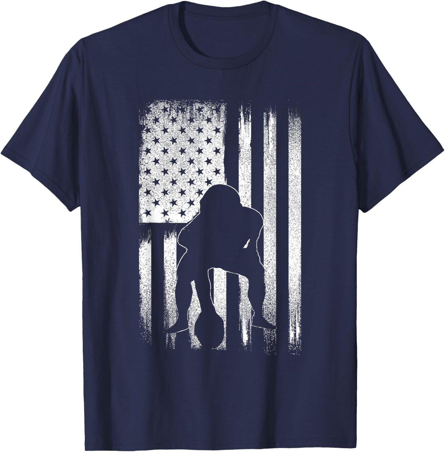 Patriotic USA Flag American Football Season Party Lineman T-Shirt - T-Shirt | Navy