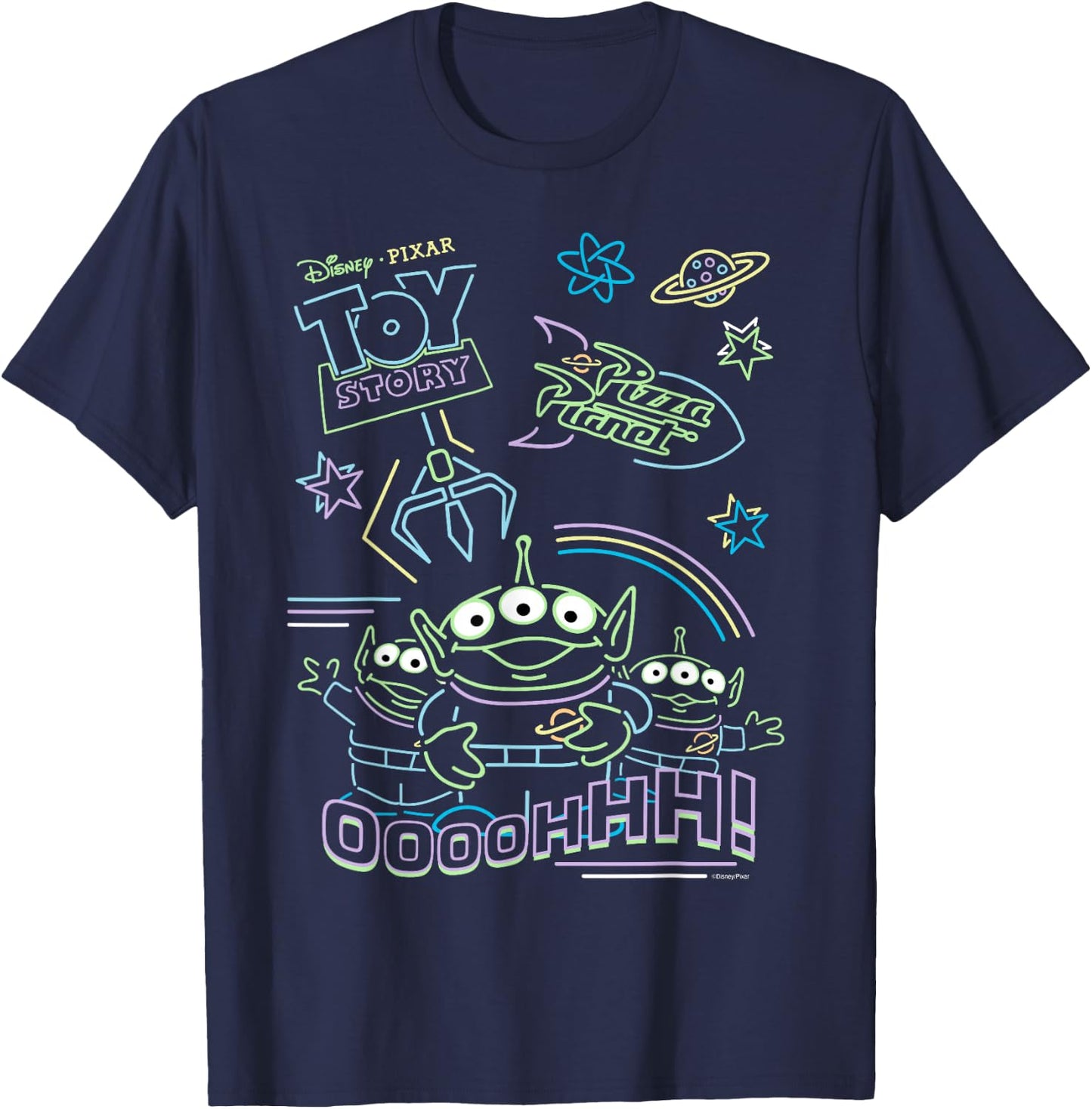 Disney and Pixar’s Toy Story Pizza Planet Aliens Neon T-Shirt - T-Shirt | Navy