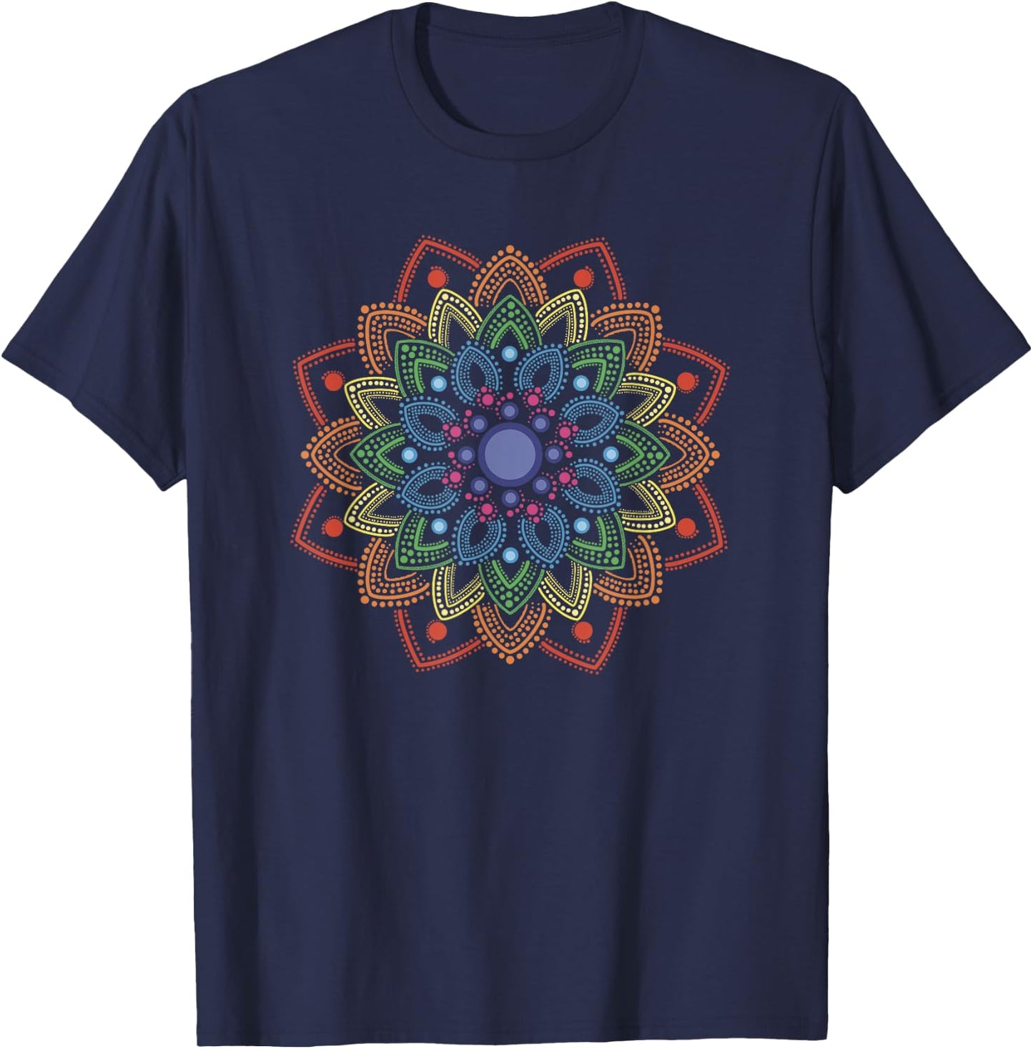 Rainbow Mandala Dotted Pattern T-Shirt - T-Shirt | Navy