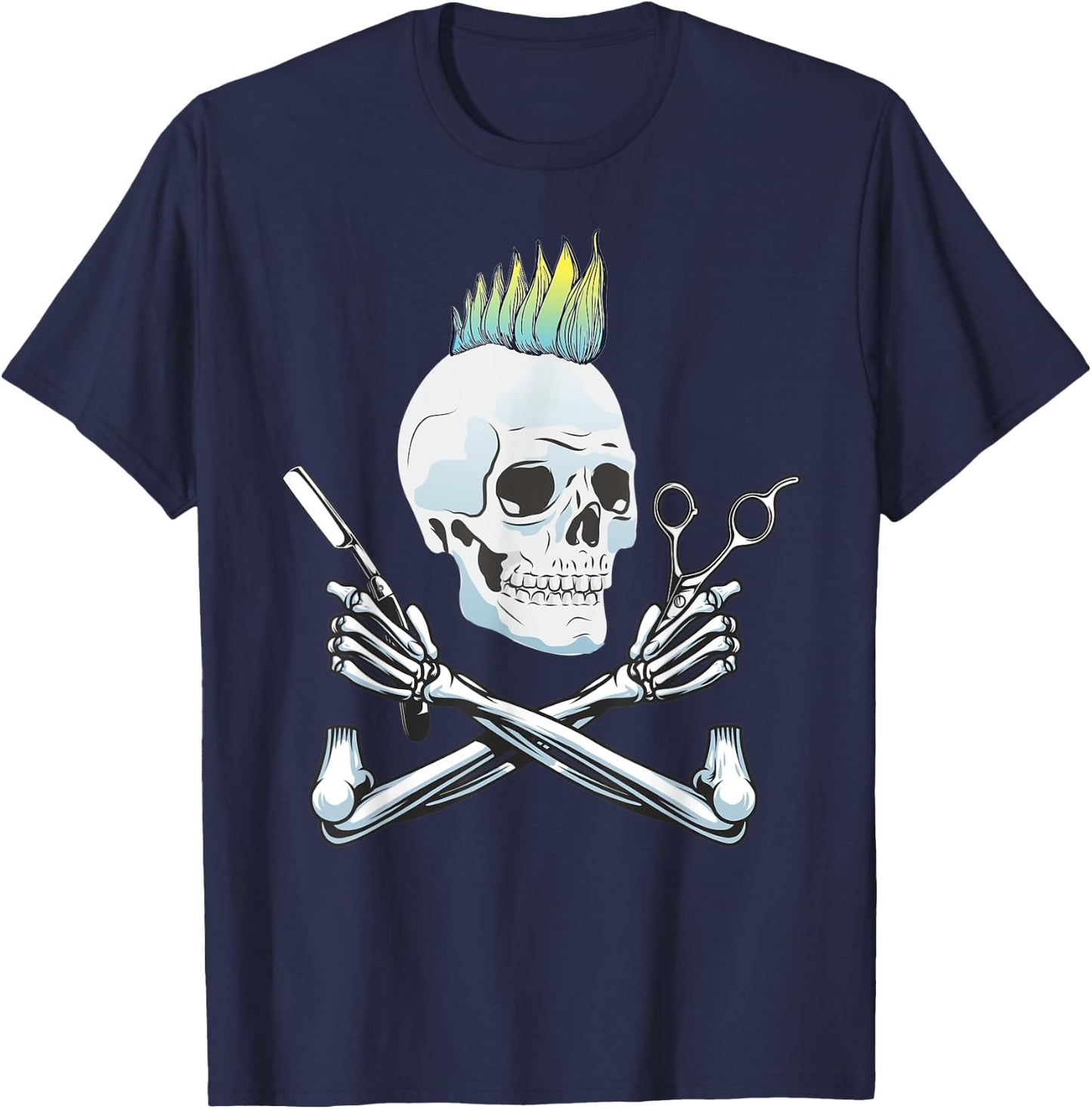 Color Punk Hairdresser Sugar Skull Hairstylist Fun Iroquois T-Shirt - T-Shirt | Navy