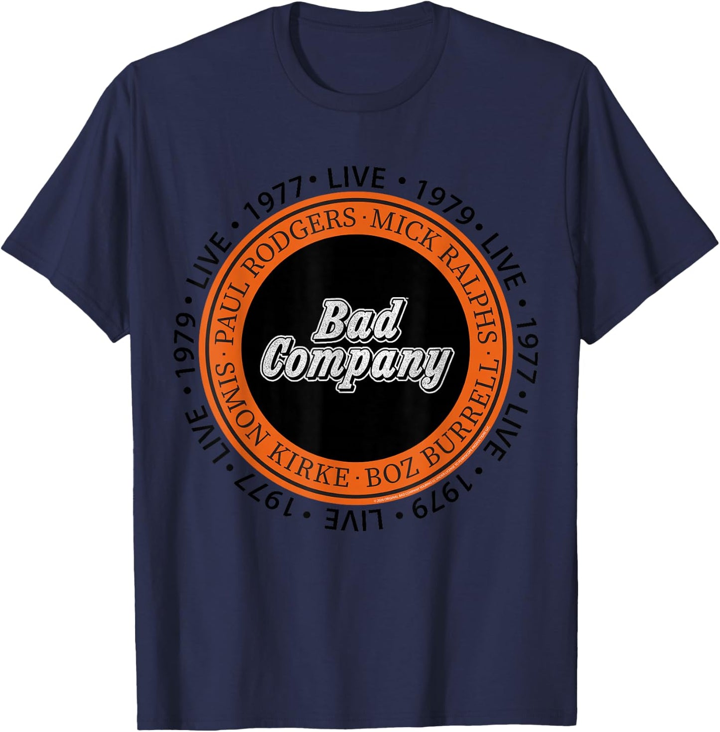 Official Bad Company Band Circle 1977 1979 Live T-Shirt - T-Shirt | Navy