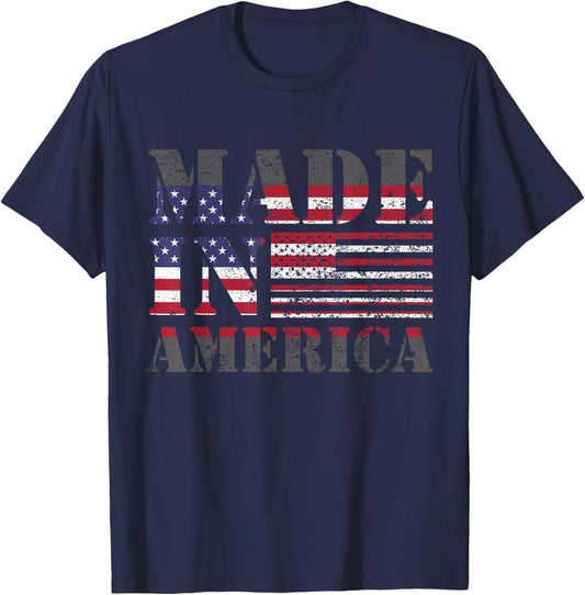 Made in America Born and Raised American Flag T-Shirt - T-Shirt | Navy