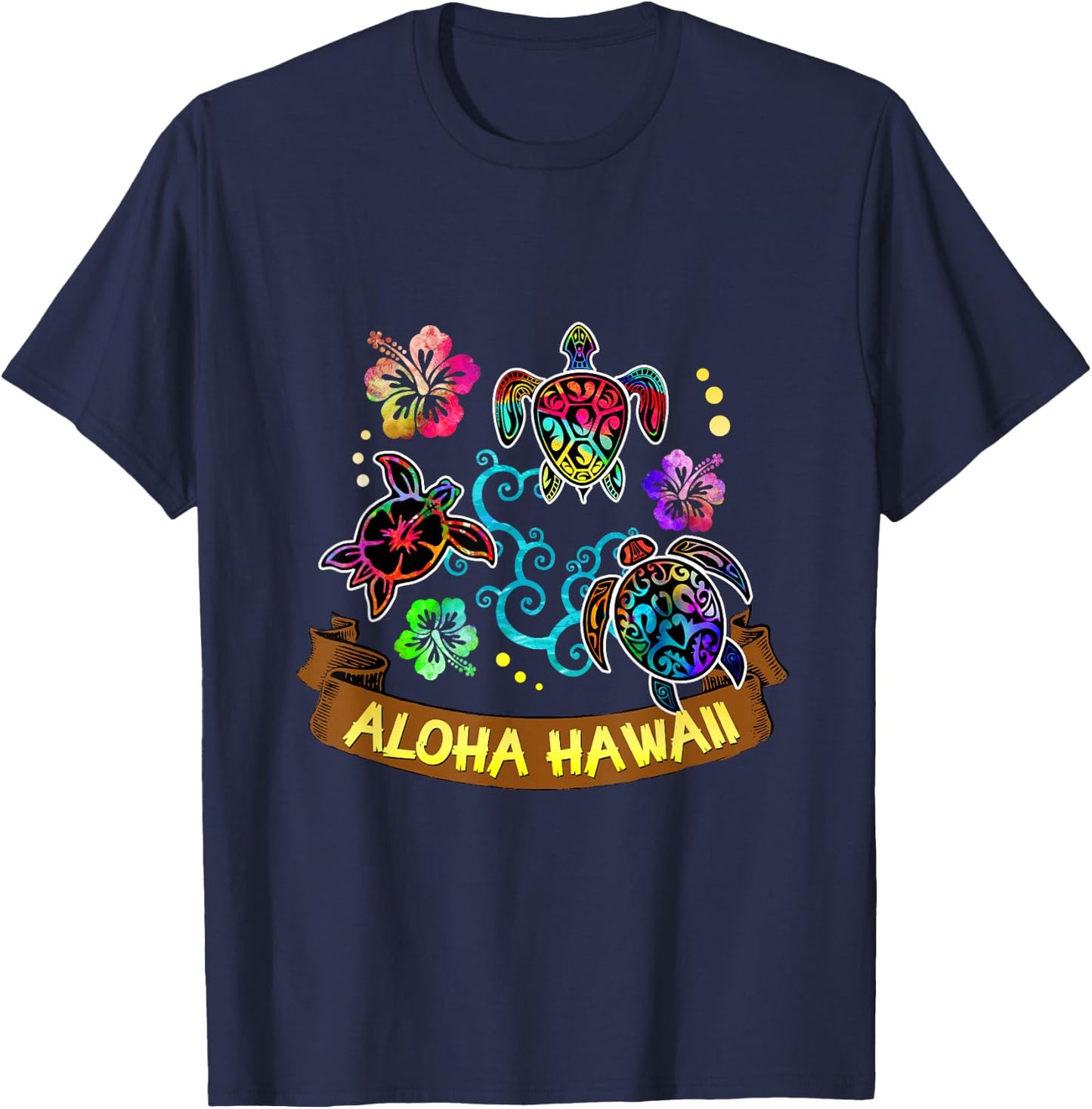 Artistic and Beautiful Aloha Hawaii Turtles T-Shirt - T-Shirt | Navy