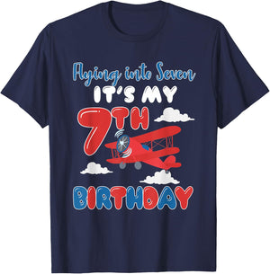 Flying Into Seven It's My 7th Birthday Airplane 7 Yrs Old T-Shirt - T-Shirt | Navy