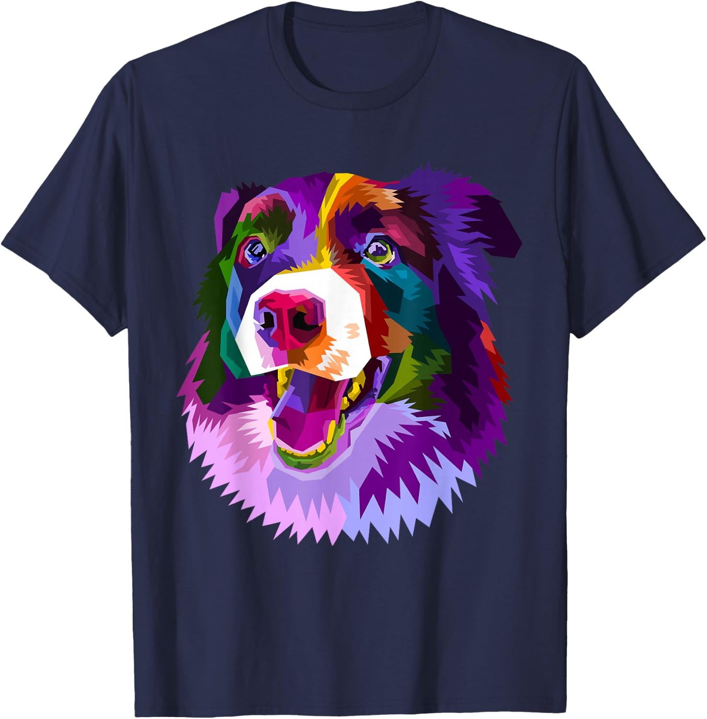 Border Collie Pop Art Portrait Colorful For Dog Owners T-Shirt - T-Shirt | Navy