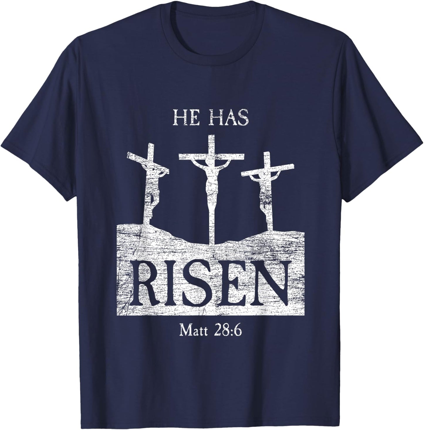 Easter Bible Verse Matthew 28:6 He Has Risen Jesus T-Shirt - T-Shirt | Navy