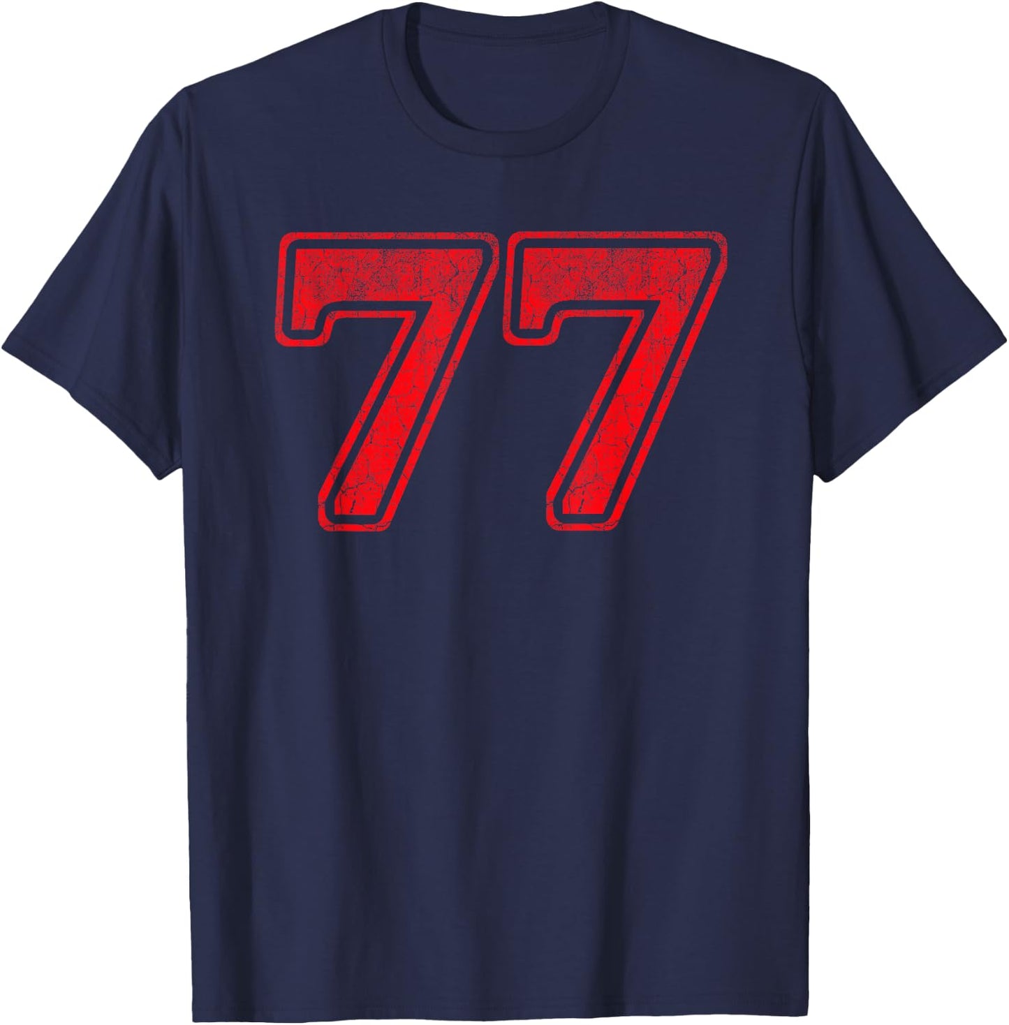 Red 77 Number Seventy Seven Front Back Vintage Logo Uniform T-Shirt - T-Shirt | Navy