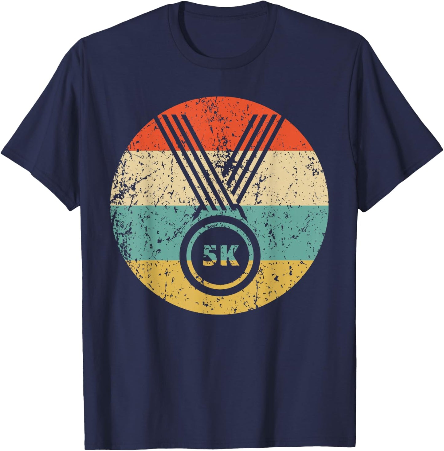 5K Race Finisher Medal Icon Retro Running T-Shirt - T-Shirt | Navy