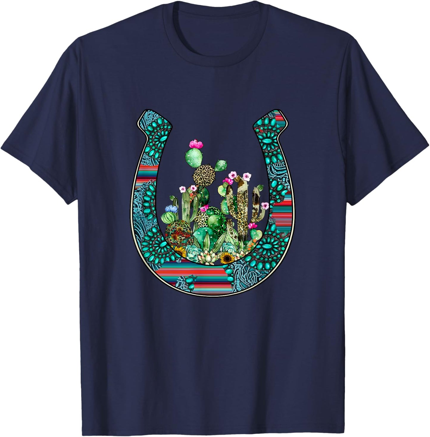 Country Western Cactus sunflower horseshoe apparel women T-Shirt - T-Shirt | Navy