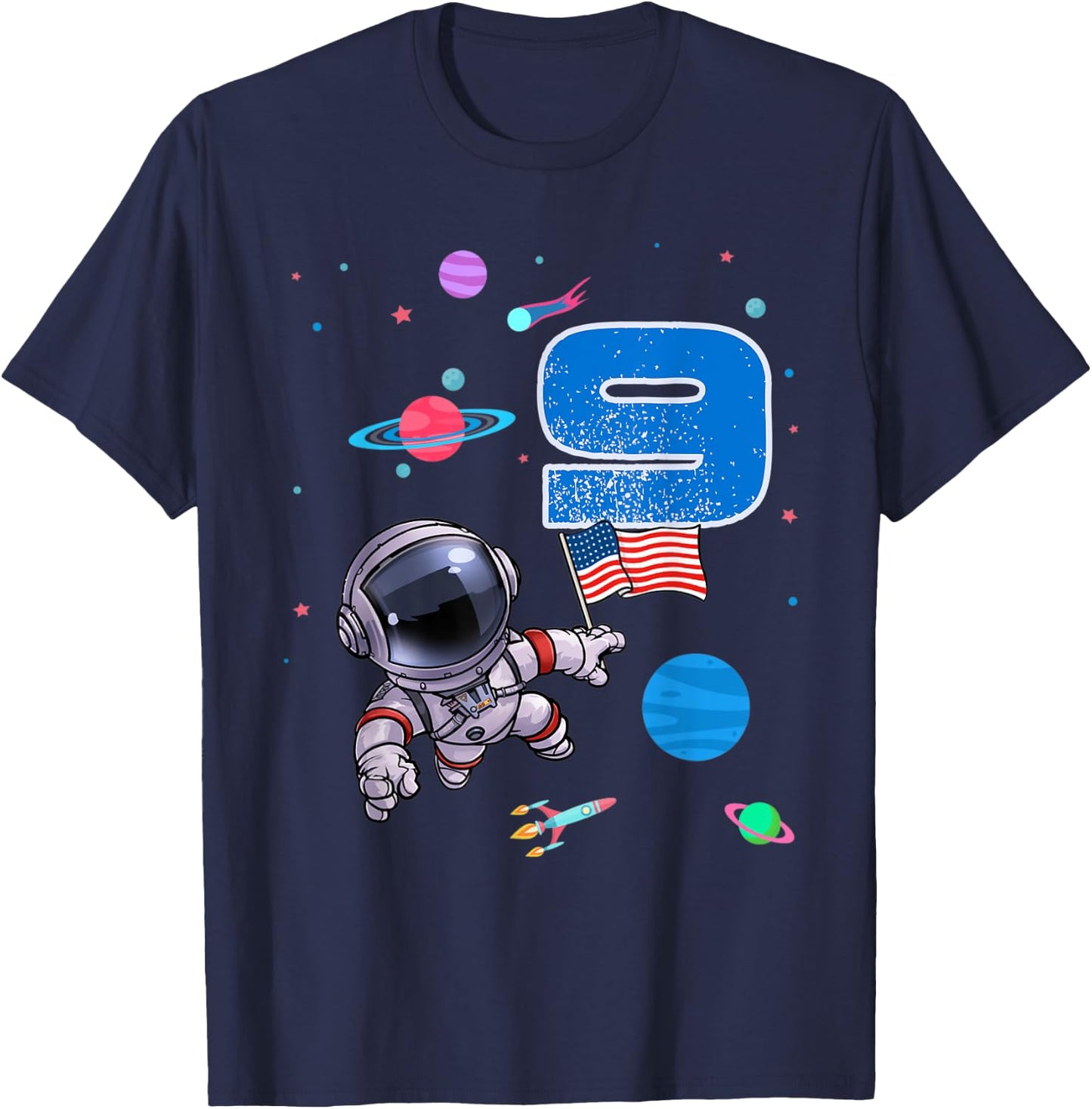 Space Astronaut 9 Years Old Birthday Boy 9th Birthday T-Shirt - T-Shirt | Navy