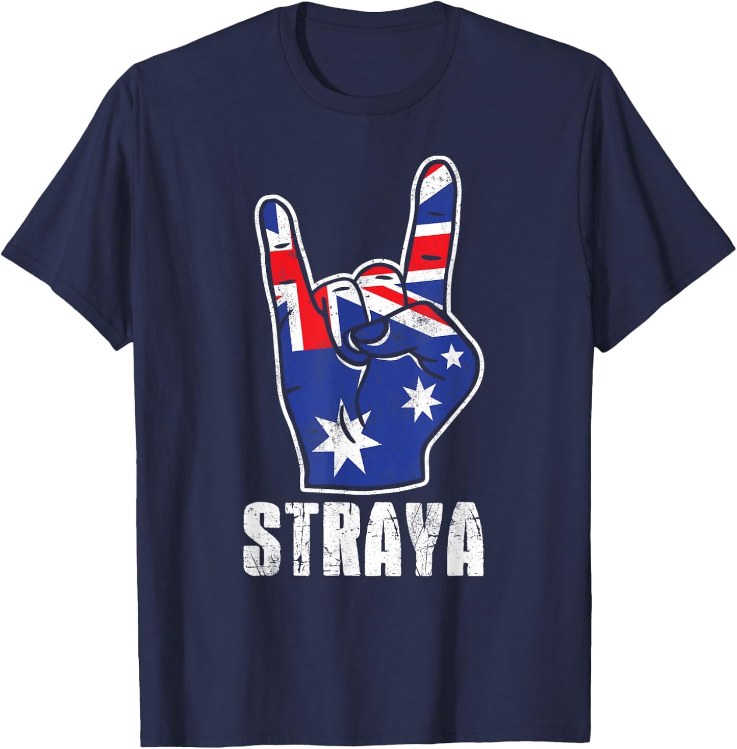Straya Patriotic Australian Flag Rock Sign Australia T-Shirt - T-Shirt | Navy