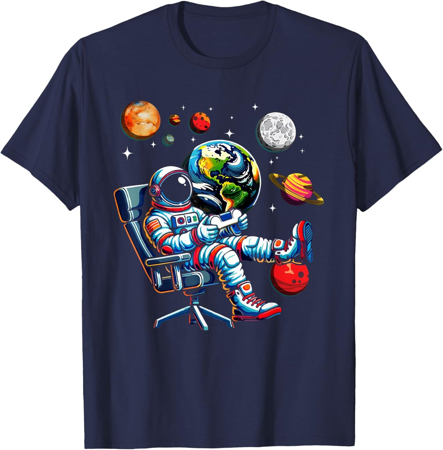 Astronaut Gamer Space Cosmos Gaming System Planets T-Shirt - T-Shirt | Navy