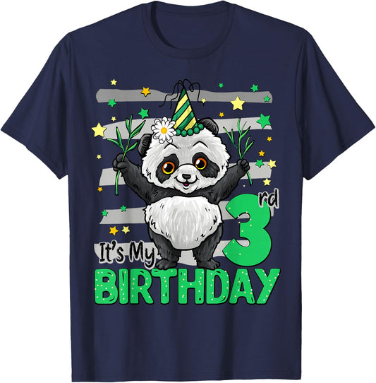 3 Year Old Panda 3rd Birthday Girl Boy Panda Lover Birthday T-Shirt - T-Shirt | Navy