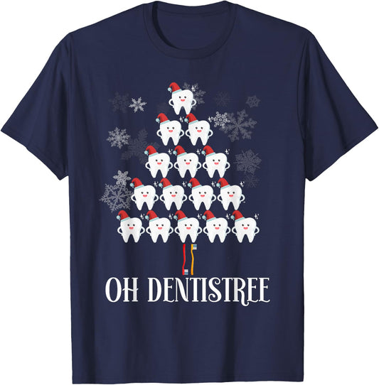 Oh Dentistree - Funny Christmas Tree Dental Hygiene Xmas T-Shirt - T-Shirt | Navy