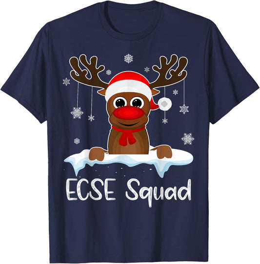 ECSE Squad Xmas Reindeer Santa Hat Christmas party T-Shirt - T-Shirt | Navy