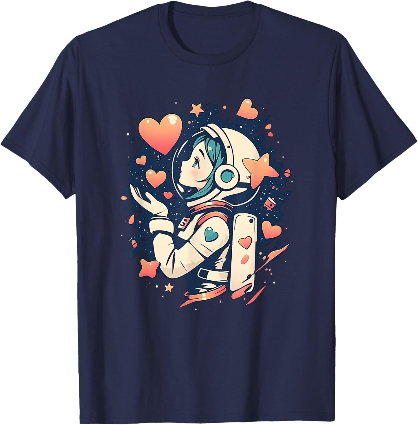 Girls Astronaut Stars and Hearts STEM Female Science Teens T-Shirt - T-Shirt | Navy