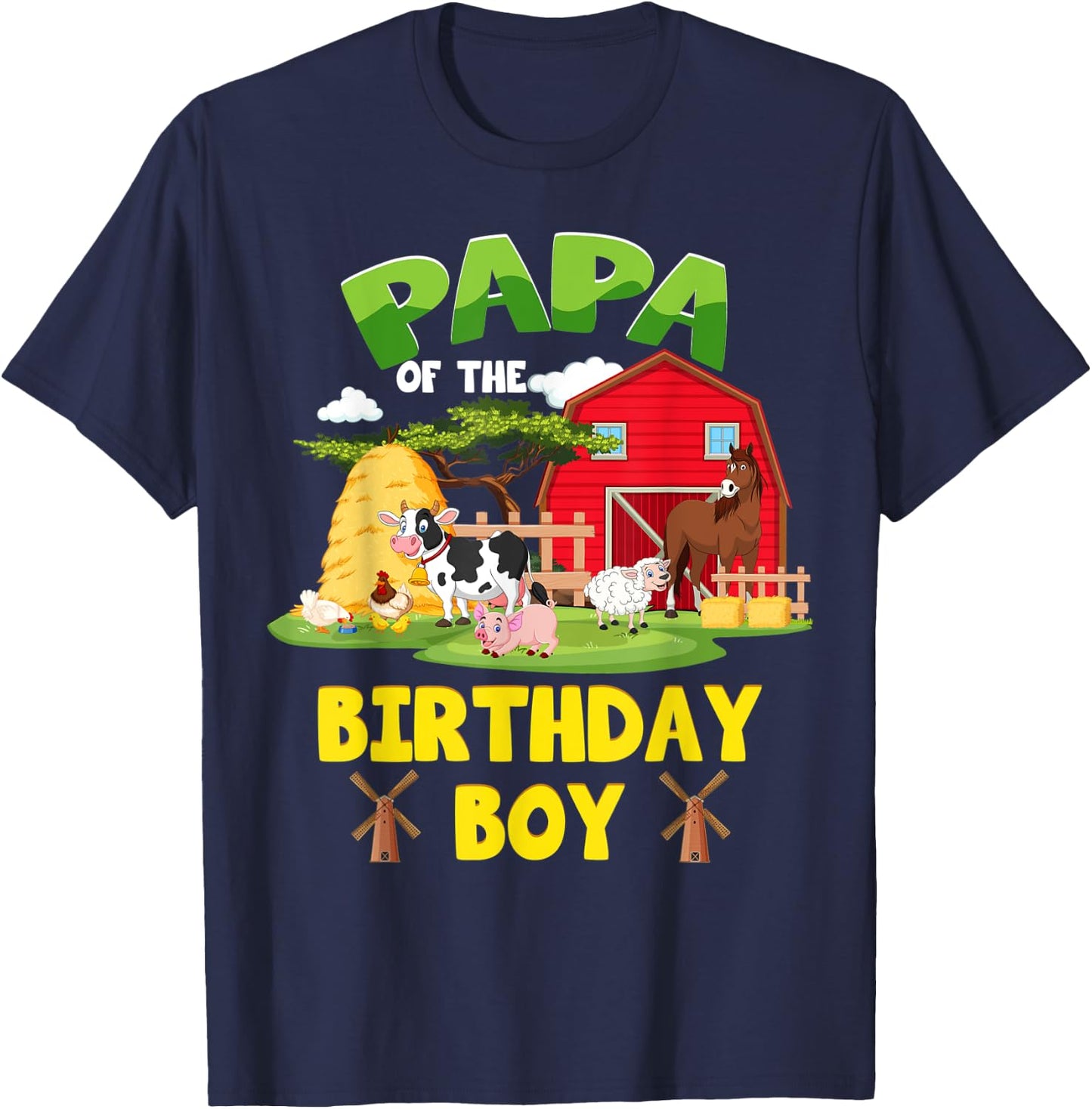 Papa Of The Birthday Boy Farm Animals Barnyard Party T-Shirt - T-Shirt | Navy