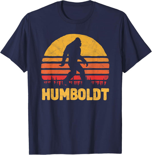 Bigfoot UFO Believer 2001 Humboldt Bigfoot! Vintage Sasquatch & Sun Silhouette T-Shirt - T-Shirt | Navy