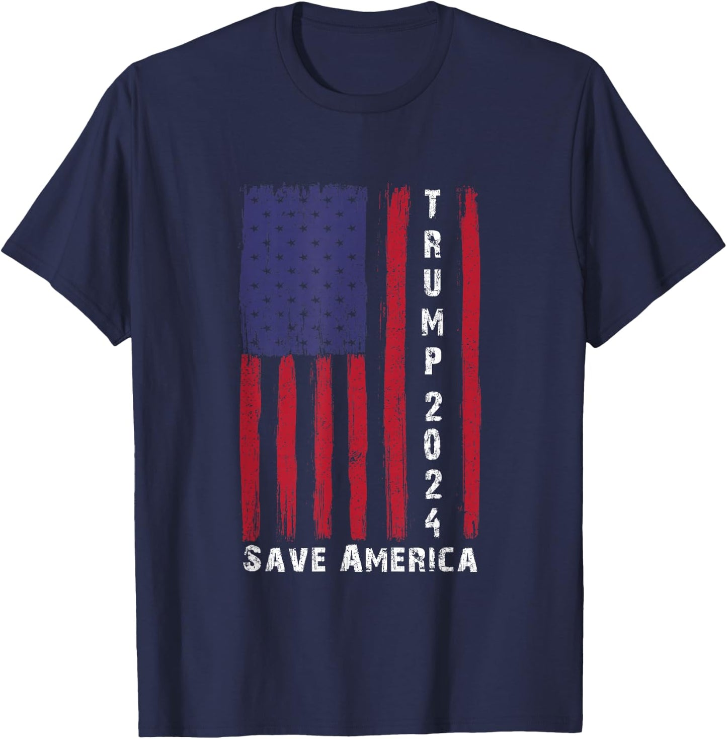Save America Trump 2024, Grunge American Flag Vote For Trump T-Shirt - T-Shirt | Navy