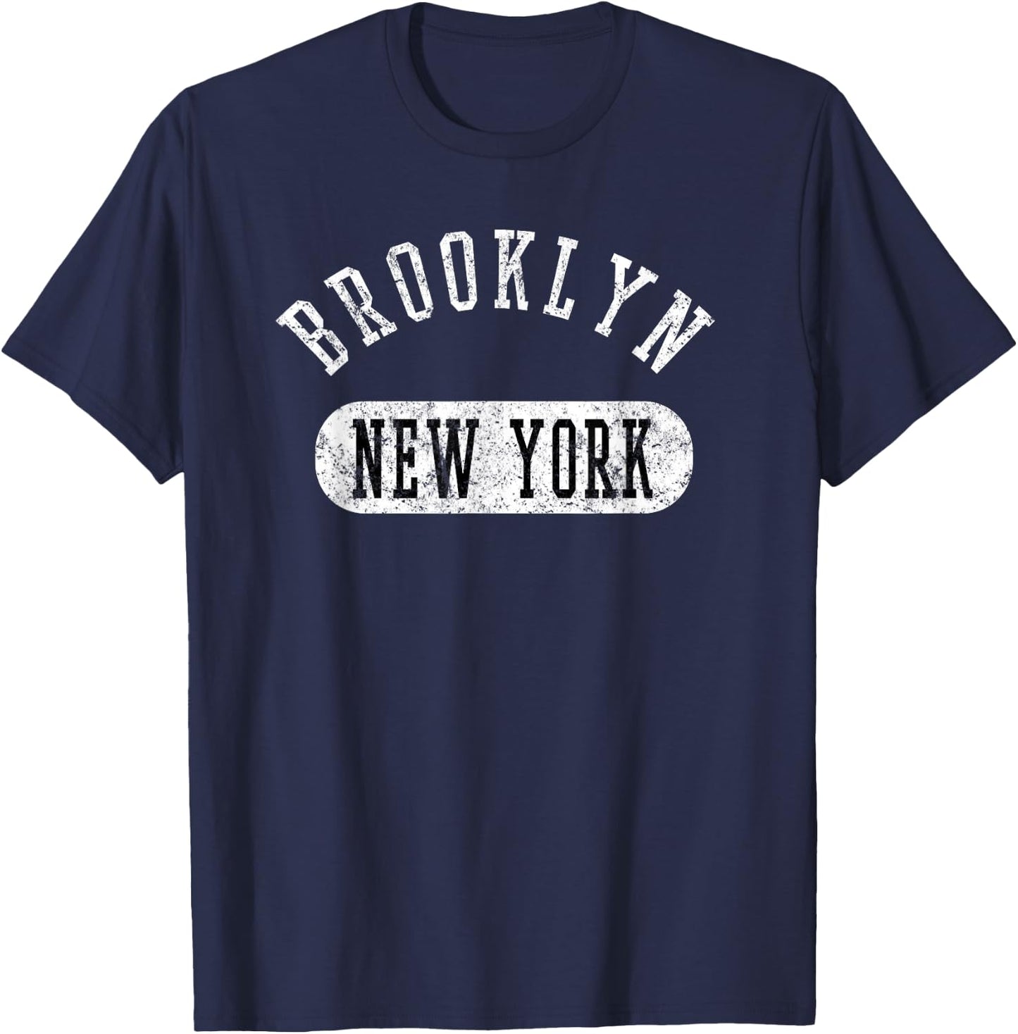 Retro Cool Brooklyn New York Distressed College Jersey Style T-Shirt - T-Shirt | Navy
